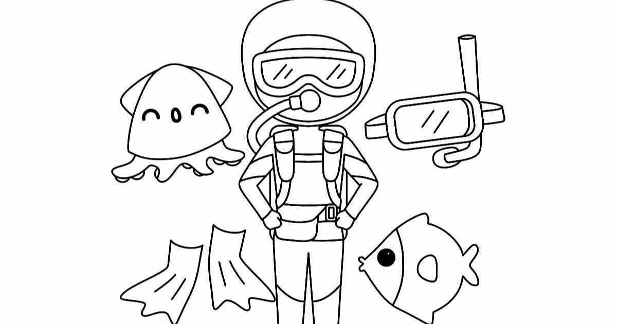 Kostenlose Ausmalbilder: Taucher online und zum ausdrucken für Kinder,