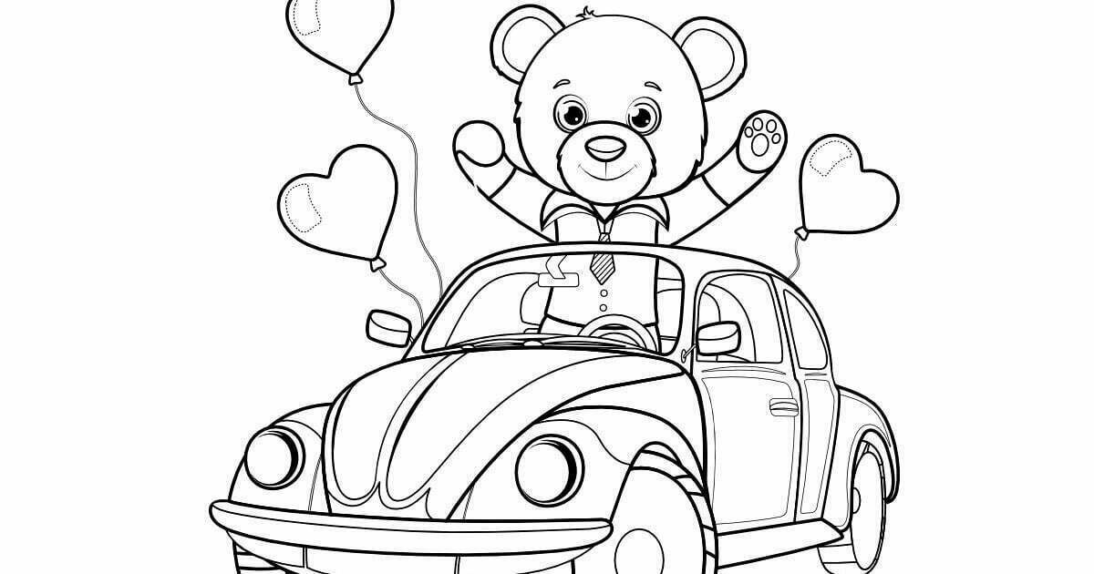 Ausmalbilder: Teddybär im Auto
