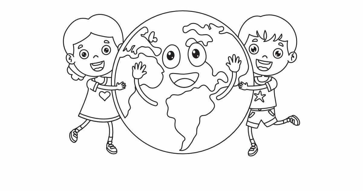 Ausmalbilder: Kinder umarmen die Erde