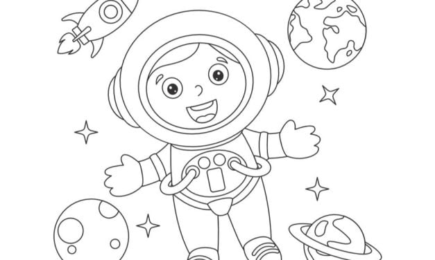 Ausmalbilder: Kleines Mädchen im Weltraum