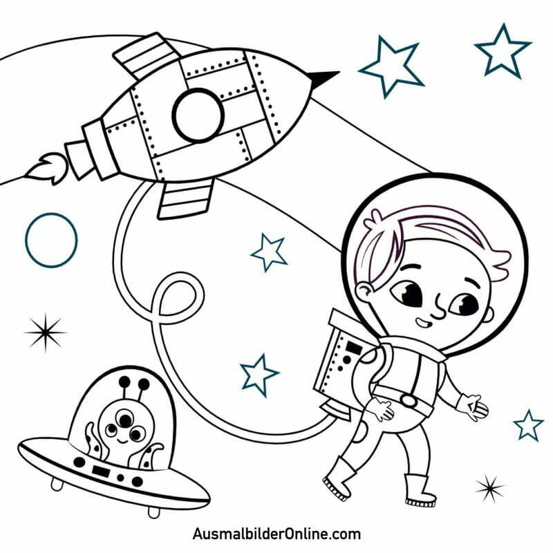 Ausmalbilder: Ein Junge im Weltraum