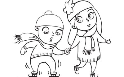 Ausmalbilder: Kinder Eislaufen