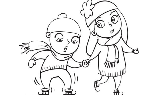 Ausmalbilder: Kinder Eislaufen