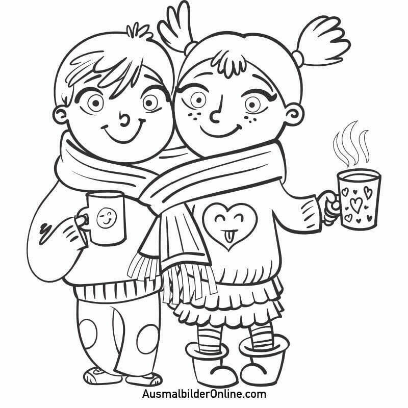 Ausmalbilder: Kinder und heißer Tee
