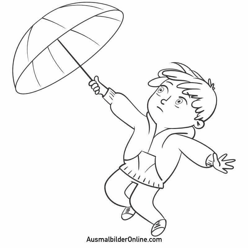 Ausmalbilder: Wind und Regenschirm