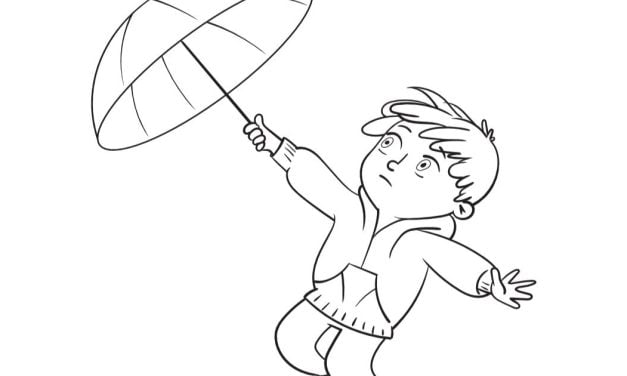Ausmalbilder: Wind und Regenschirm