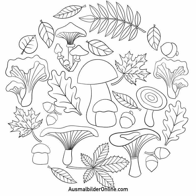 Ausmalbilder: Mandala mit Pilzen