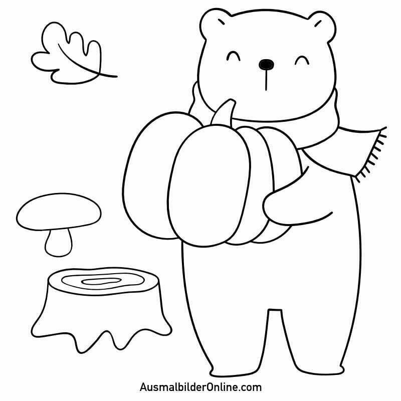 Ausmalbilder: Teddybär mit Kürbis