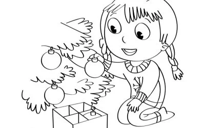 Ausmalbilder: Weihnachtsbaum schmücken