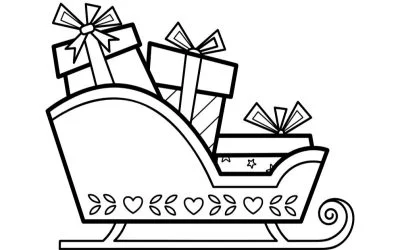 Ausmalbilder: Der Schlitten des Weihnachtsmanns mit Geschenken