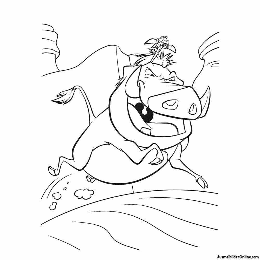 Ausmalbilder Pumbaa rennt mit Timon auf dem Rücken