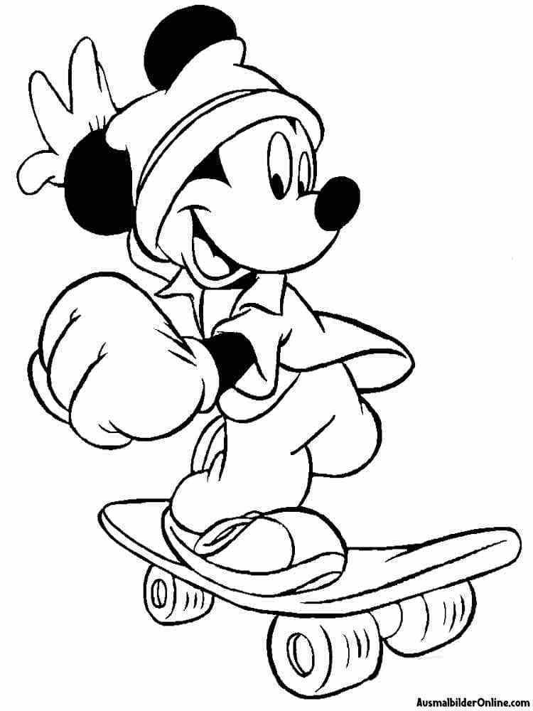 Ausmalbilder mit Micky Maus auf einem Skateboard