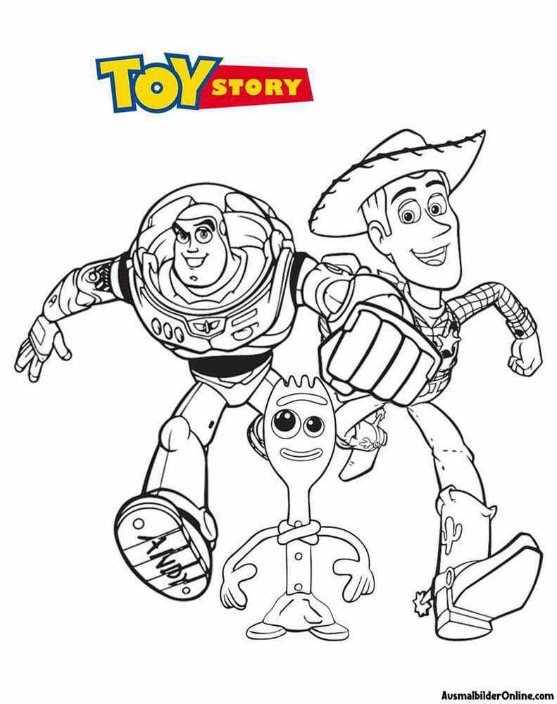 Ausmalbilder von Woody und Buzz Lightyear zum Ausdrucken im PDF-Format