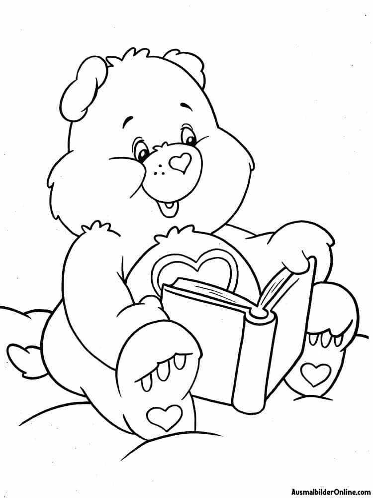 Der Bär liest ein Buchbild für ein PDF-Malbuch