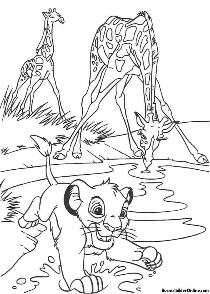 Der König der Löwen und die Giraffen zum Ausmalen als PDF zum Ausdrucken