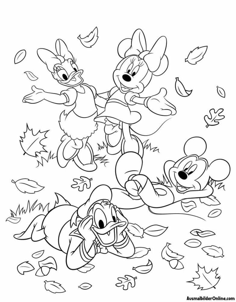 Herbstliche Malvorlagen mit Micky Maus und Freunden