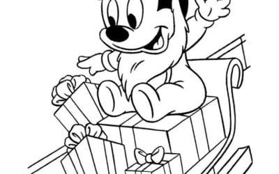 Micky Maus auf einem Schlitten zum Ausmalen