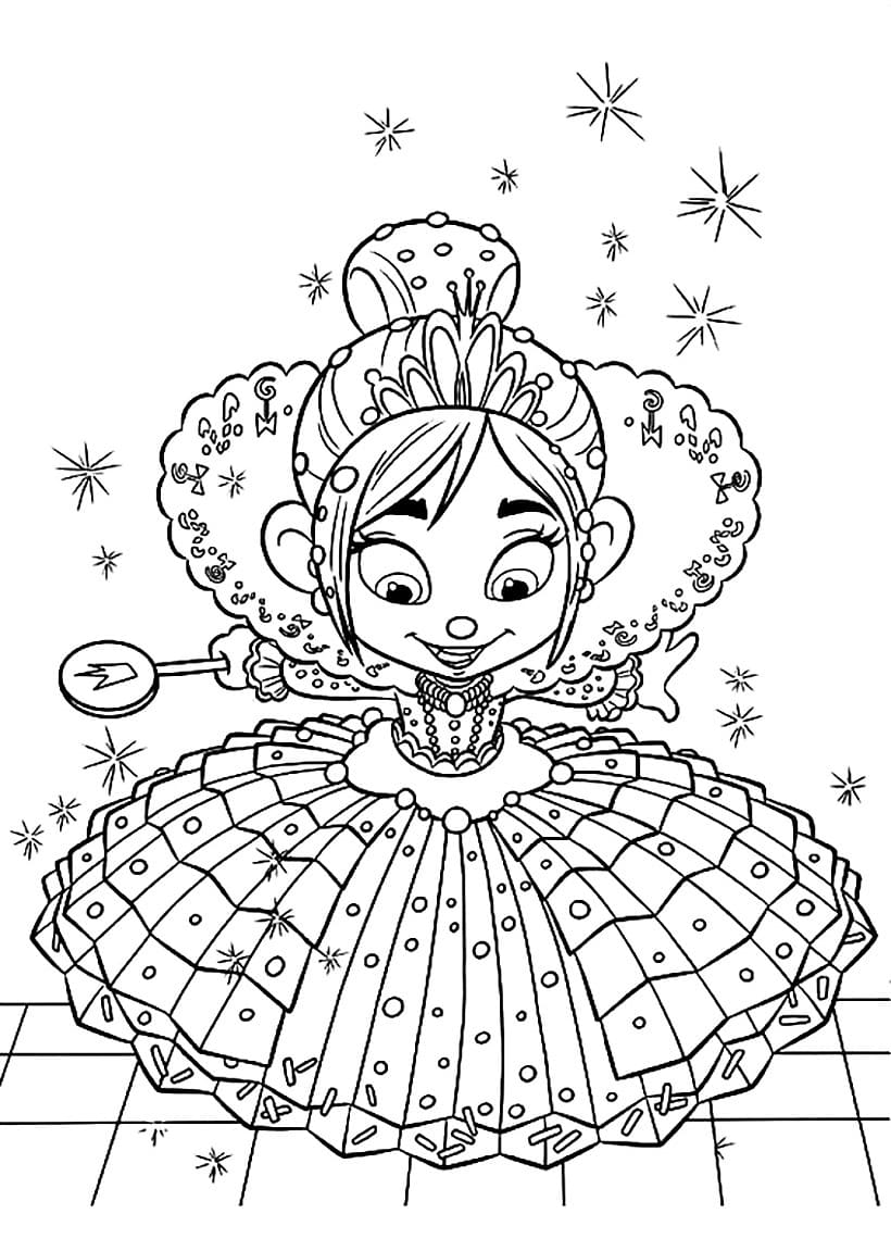 Prinzessin Vanellope in einem Ballkleid-Malbuch