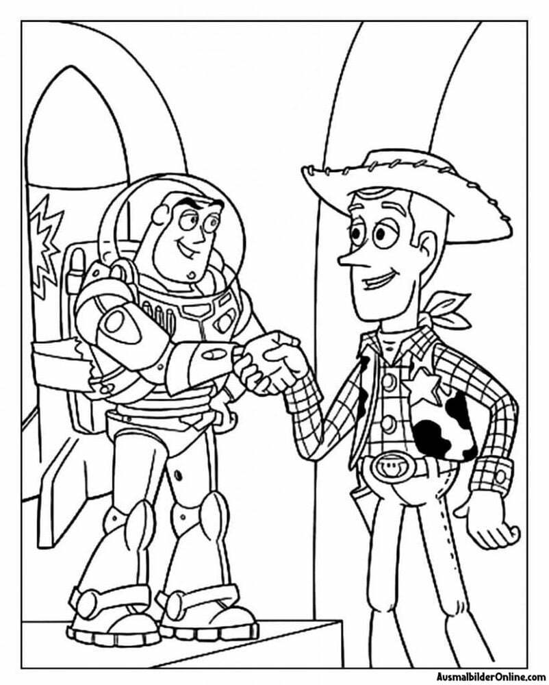 Woody und sein Freund Buzz Lightyear PDF zum Ausmalen