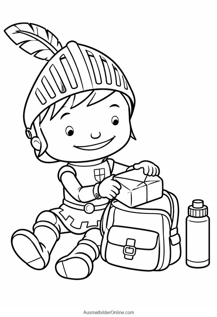 Mike sitzt neben einem offenen Rucksack und packt Proviant ein, daneben steht eine Trinkflasche