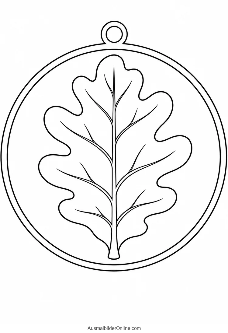 Ein rundes Medaillon zeigt ein Eichenblatt in einer schlichten doppelten Umrandung
