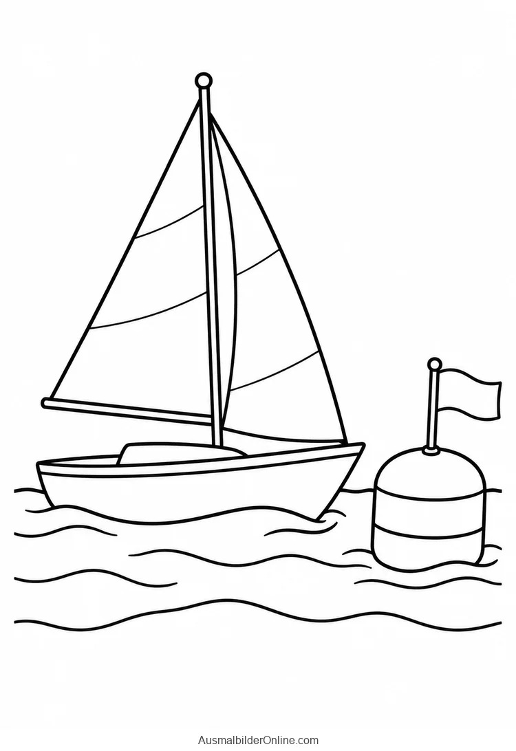 Sportliches Segelboot fährt neben einer Boje mit Fahne