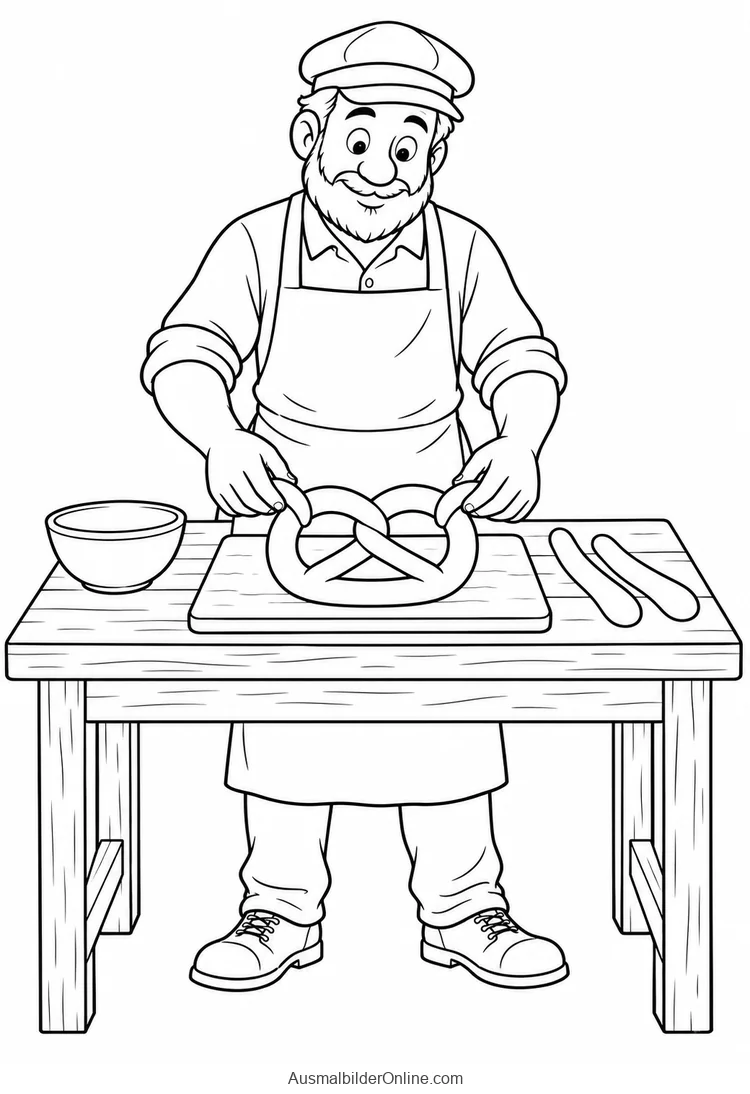 Ein Bäcker formt eine Brezel auf dem Tisch