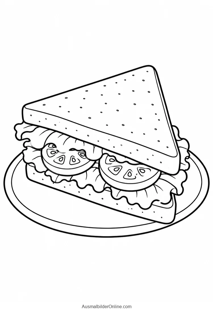Ein dreieckiges Sandwich mit Salat und Tomatenscheiben liegt auf einem Teller
