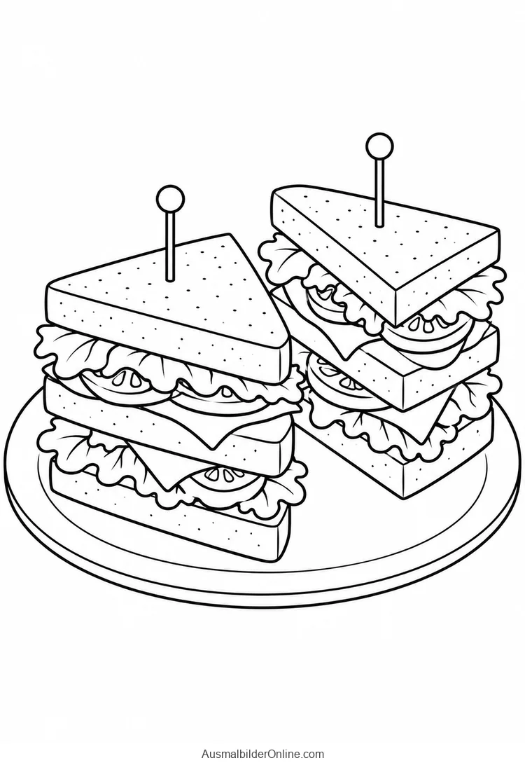 Zwei dreieckige Club-Sandwiches mit Spießchen stehen auf einem Teller