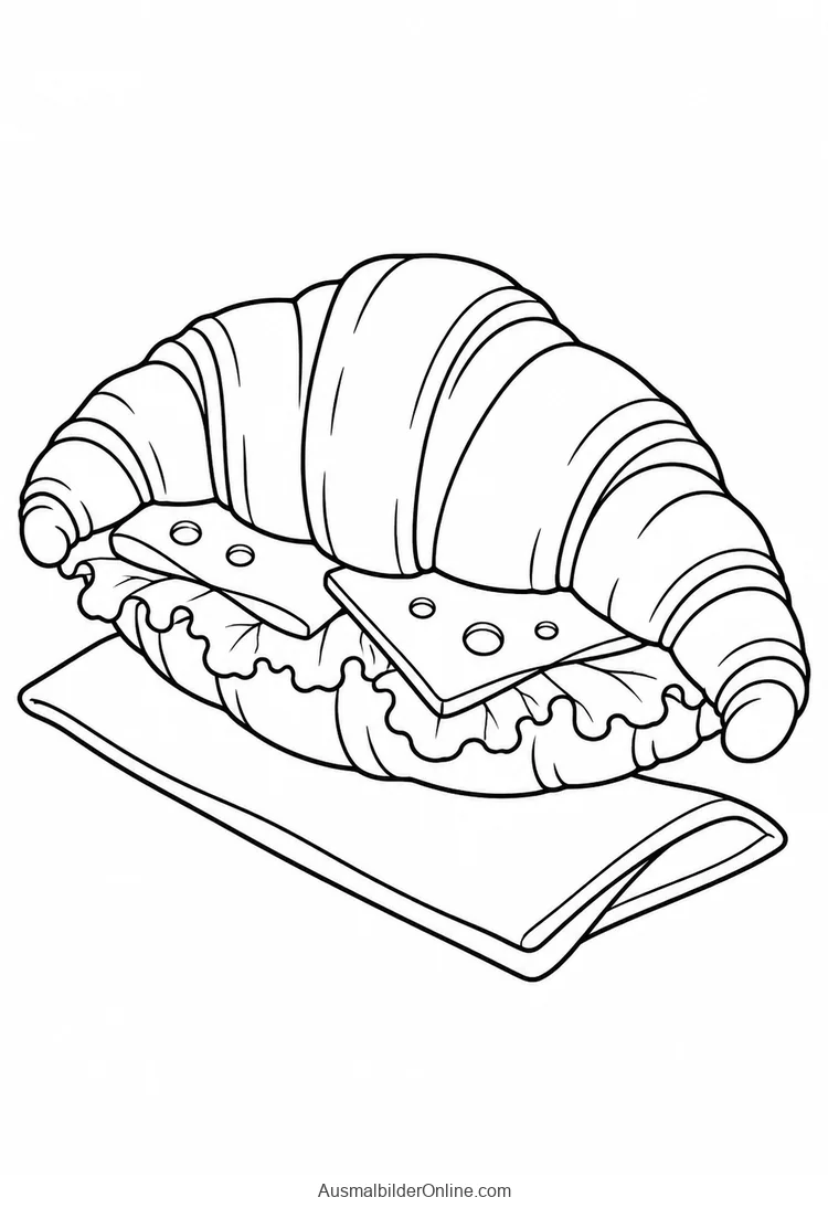 Ein Croissant mit Käse und Salat liegt auf einer gefalteten Serviette