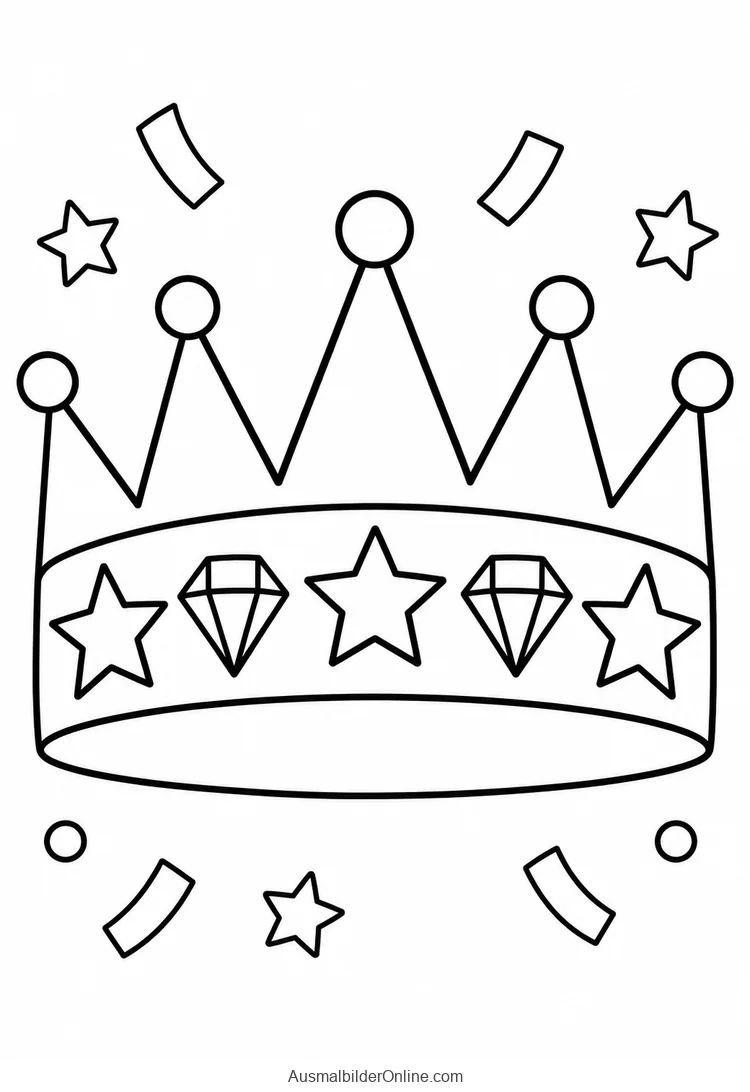 Fünfzackige Papierkrone mit Sternen und zwei rautenförmigen Schmucksteinen