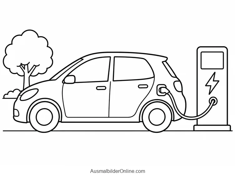 Elektroauto ist mit einem durchgehenden Ladekabel an einer Station verbunden