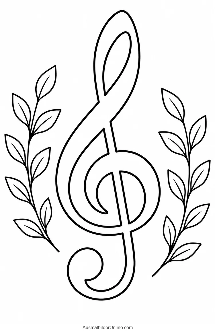 Ein großer Violinschlüssel steht zwischen zwei Blattranken