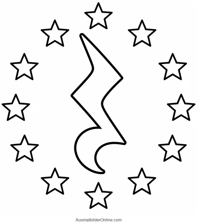 Ein Viertelpausenzeichen steht in einem Kreis aus Sternen