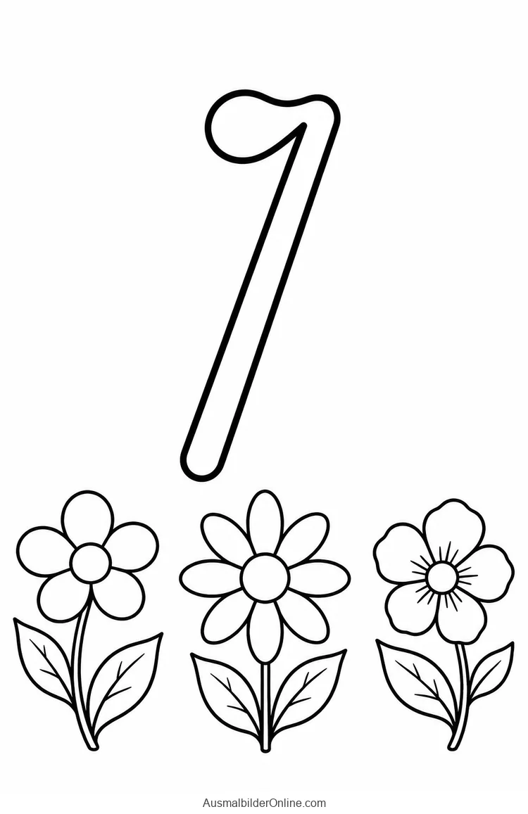 Ein Achtelpausenzeichen mit einem Haken steht über drei Blumen