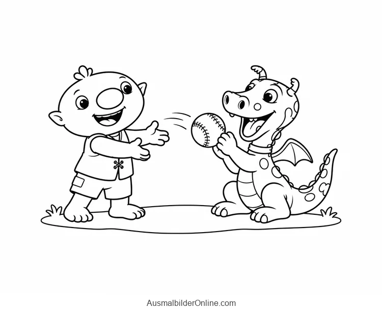 Wally und Norville spielen mit einem Ball auf einer Grasinsel
