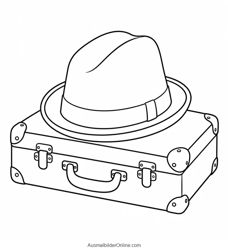 Homburg mit Hutband auf einem geschlossenen Koffer
