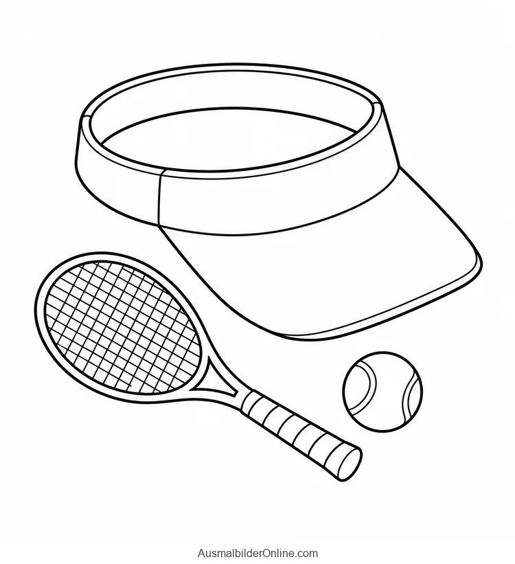 Sonnenvisier neben einem Tennisschläger und Tennisball