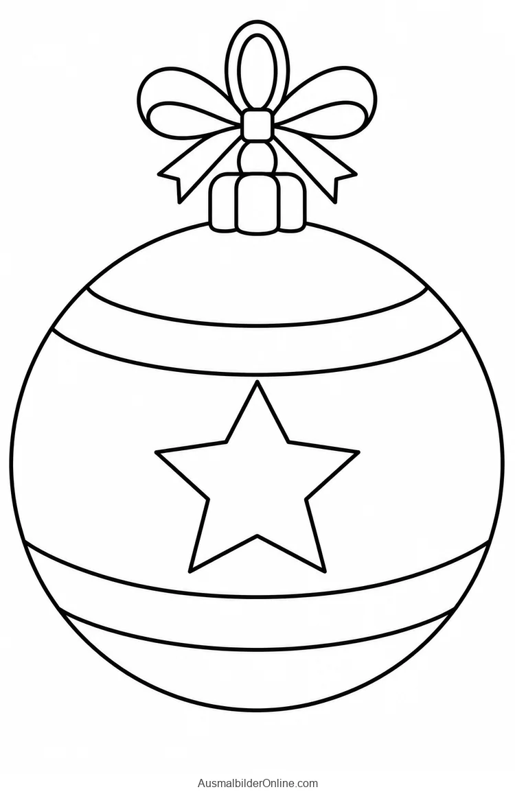Runde Weihnachtskugel mit Stern, Streifen, Schleife und Aufhängung