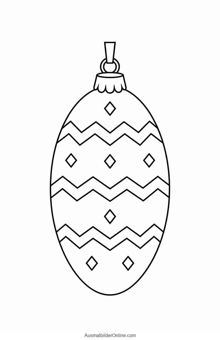 Längliche Weihnachtskugel mit Zickzackbändern und Rautenmustern
