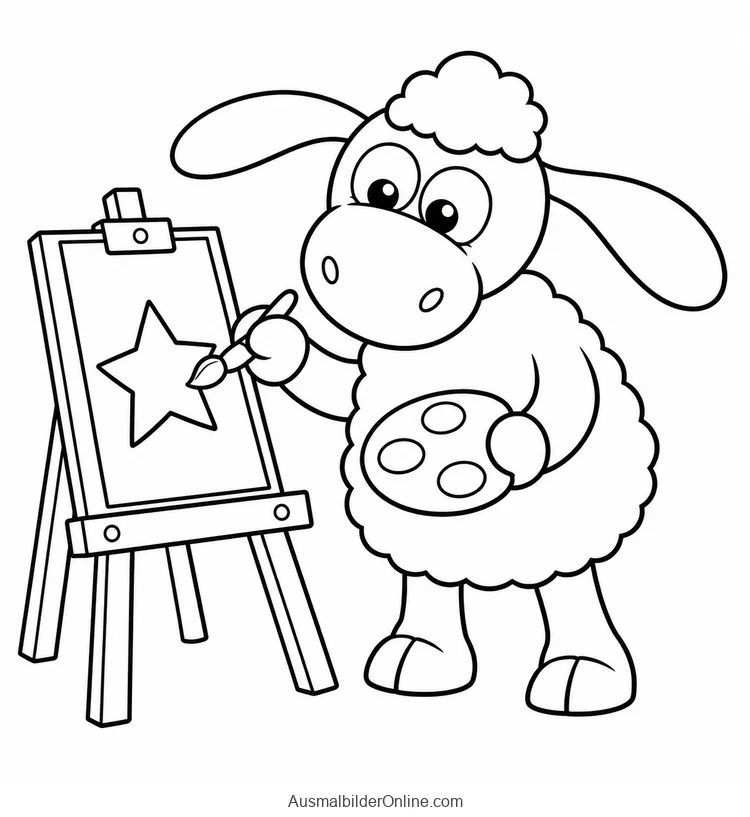 Timmy malt mit Pinsel und Palette einen Stern an einer Staffelei