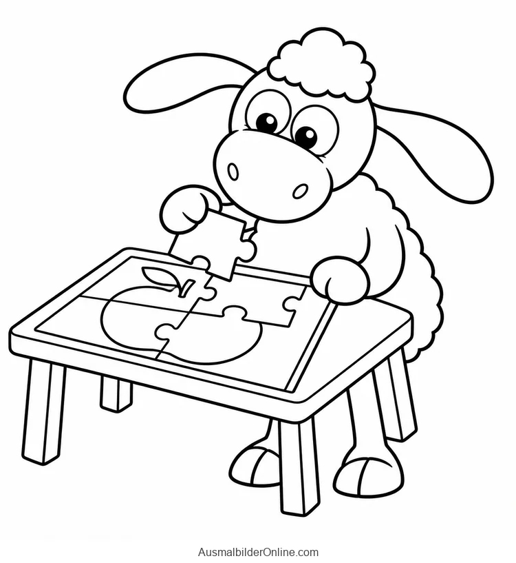 Timmy legt ein Puzzle mit einem Apfelmotiv auf einem Tisch