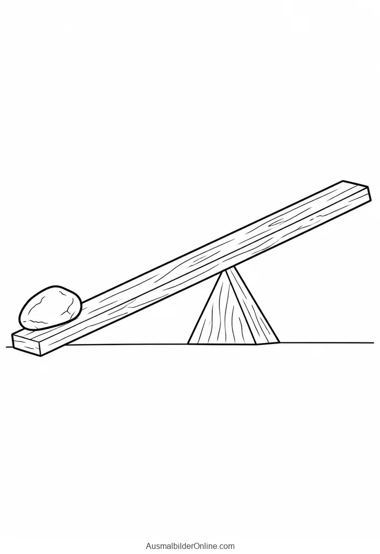 Ein Stein liegt auf dem abgesenkten Ende eines Holzhebels