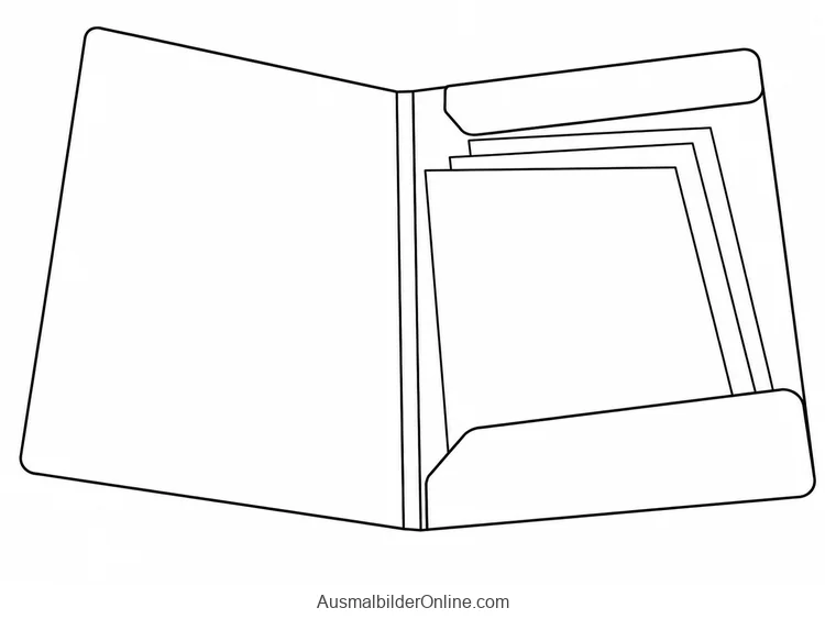 Geöffnete Sammelmappe mit drei leeren Papierblättern und zwei Halteklappen