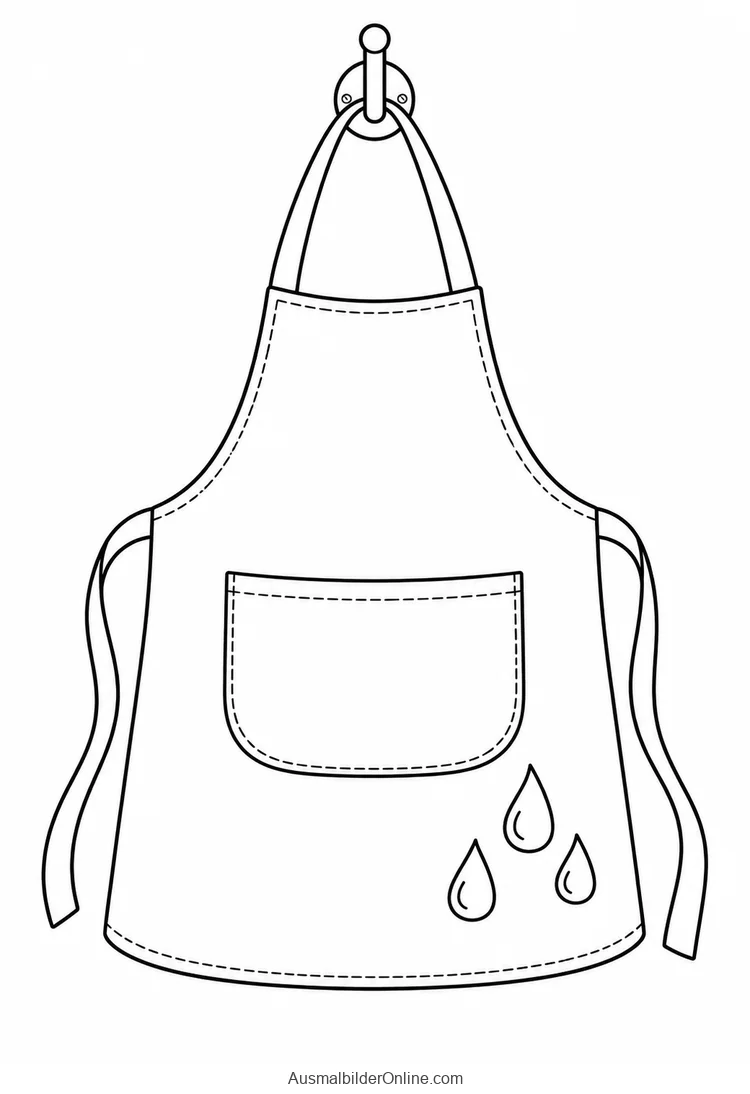 Ärmellose Malschürze mit großer Tasche hängt an einem Haken