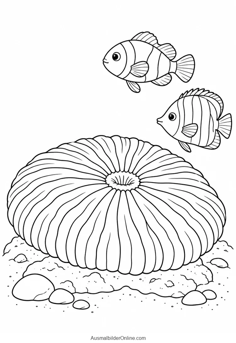 Zwei Riff-Fische neben einer flachen pilzförmigen Koralle