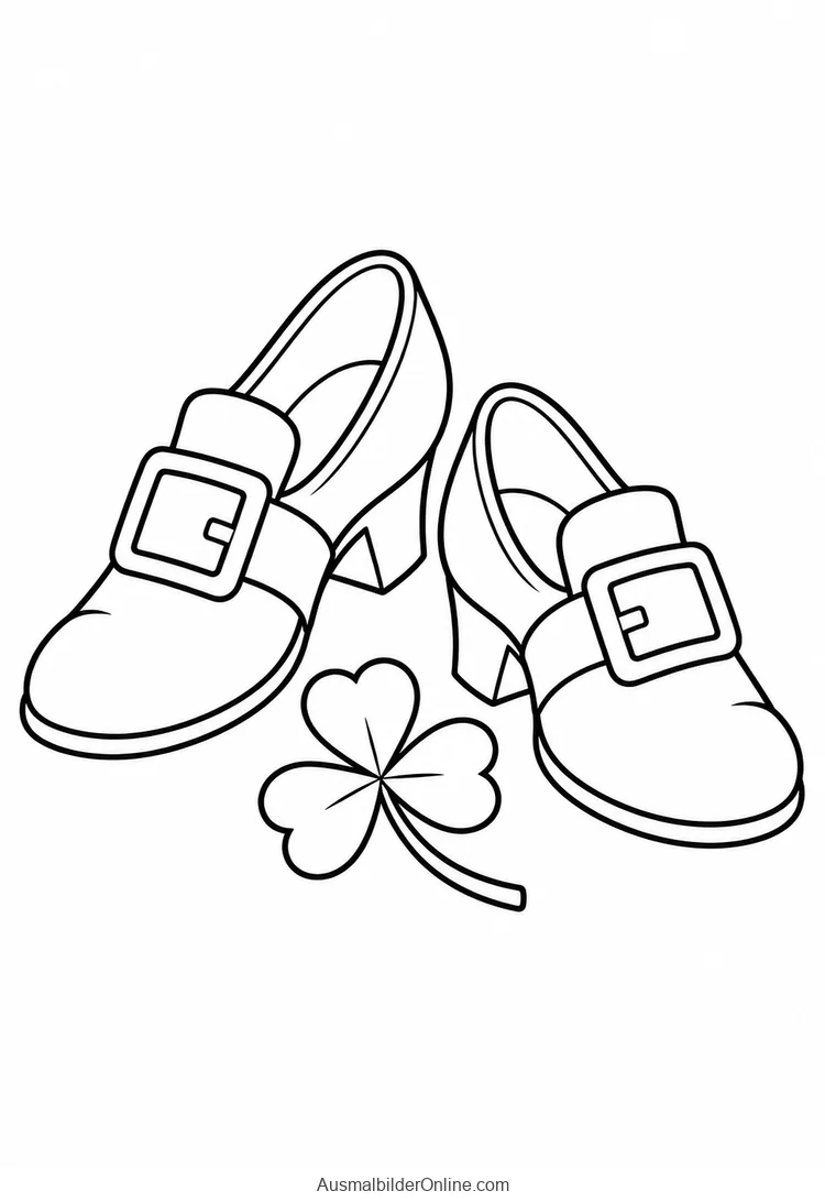 Festliche Tanzschuhe mit großen Schnallen neben einem dreiblättrigen Kleeblatt