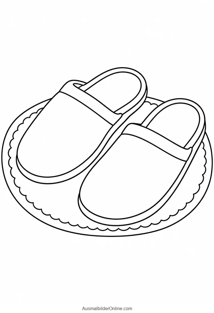 Zwei weiche Hausschuhe mit offenem Fersenbereich auf einem kleinen Teppich
