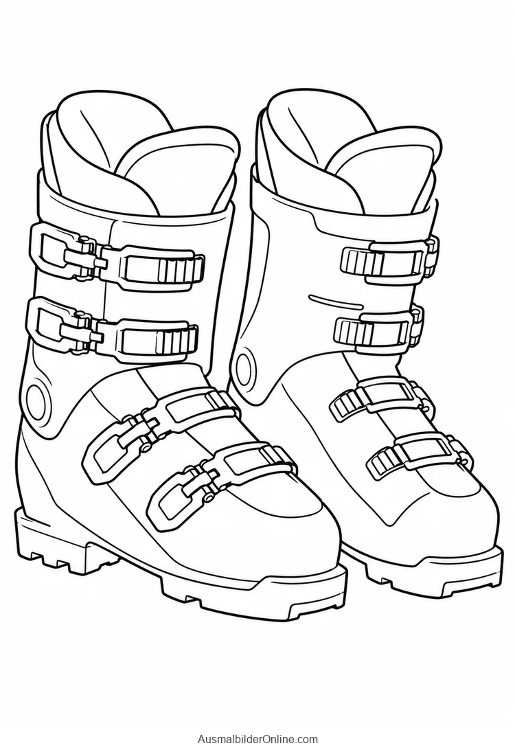 Hohe Skischuhe mit starrer Schale und vier Schnallen pro Schuh