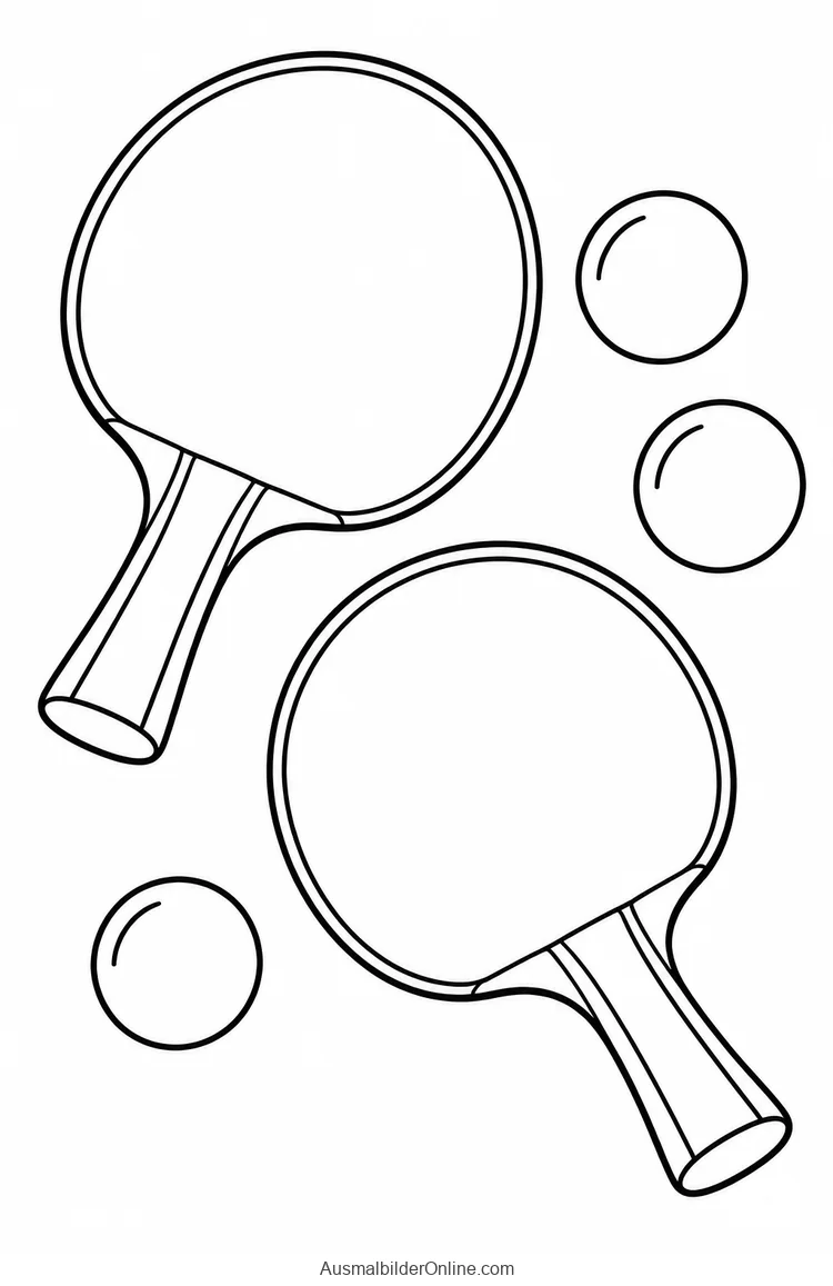 Zwei Tischtennisschläger neben drei Tischtennisbällen